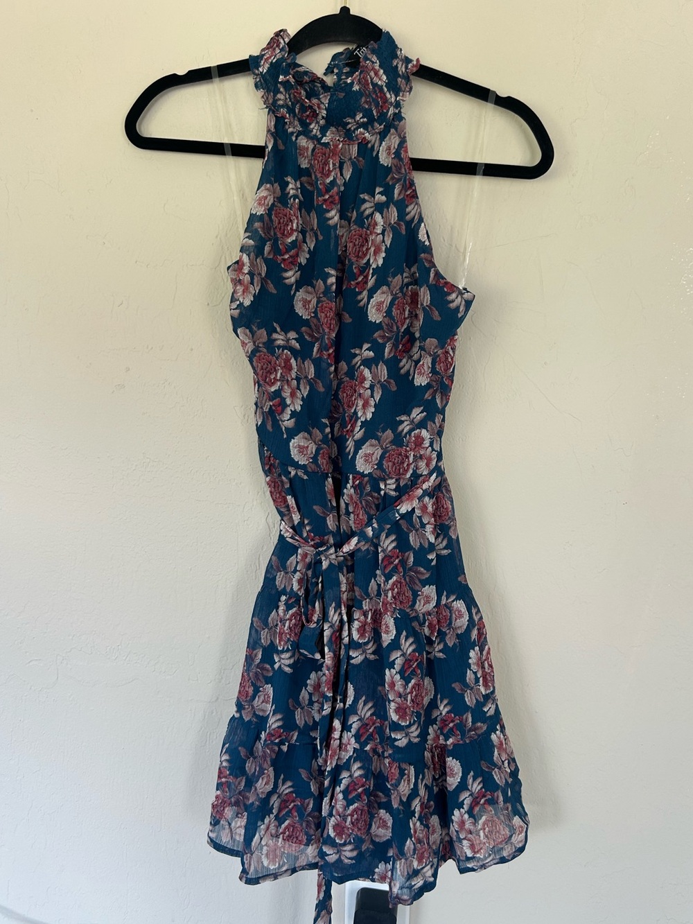 Trixxi  Juniors Blue Sleeveless High-Neck Fit & Flare Dress Size Med (1662)
